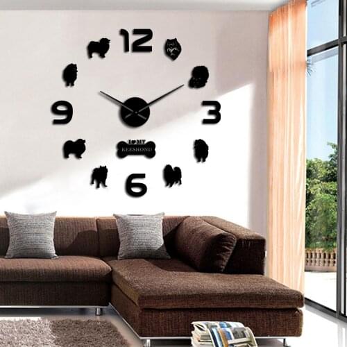 Keeshond Dutch Poodle Modern Wall Clock Home Decor Holland Spitz-like Dog Wall Clock Animal Pet Owener Dog Lovers Breeders Gift