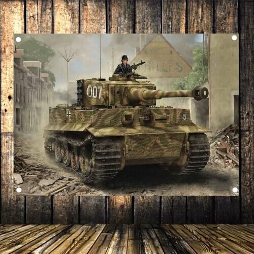 Old Weapon Photos Flag Banner Wehrmacht Tiger Tank WW II Military Poster Vintage Canvas Painting Tapestry Wall Decoration A4