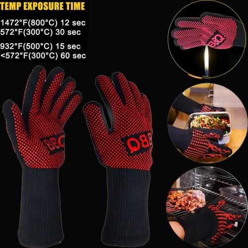 Heat Resistant Gloves BBQ Cooking Gloves Grill Barbecue Kitchen Microwav Oven High Temperature Resistant Working Glove Non-slip