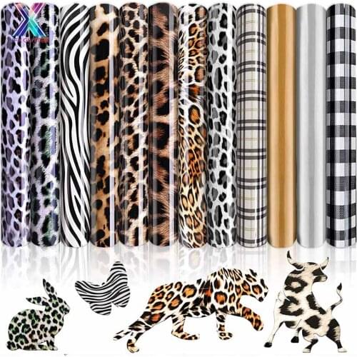 XFX HTV Leopard Heat Transfer Vinyl Animal Print Heat Transfer Vinyl Craft Iron on HTV In 25x150 for Clothing T-Shirts DIY HTV
