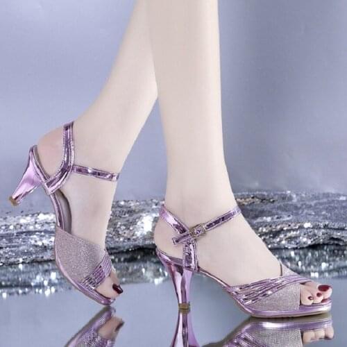 One Word Buckle Sequin Sexy Stiletto Ladies Sandals Summer Sweet Fashion Solid Color Fish Mouth Shoes Large Size 34-40