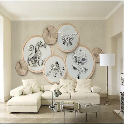 Wellyu Custom large fresco 3d solid new Chinese embroidery wood grain sofa background wall non - woven fabric wallpaper