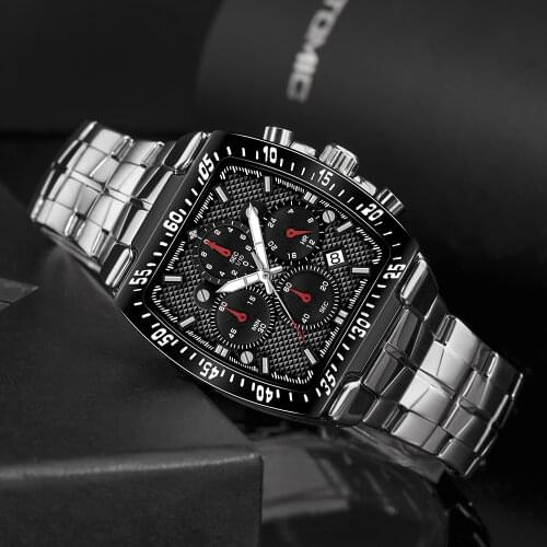 WWOOR 2021 New Fashion Silver Square Watch Men Sports Military Quartz Casual Waterproof Wristwatch Chronograph Relogio Masculino