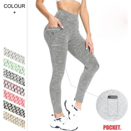 Ladies workout clothes yoga pants with pockets gym sports womens tights peach hips high elastic slim fit moisture wicking