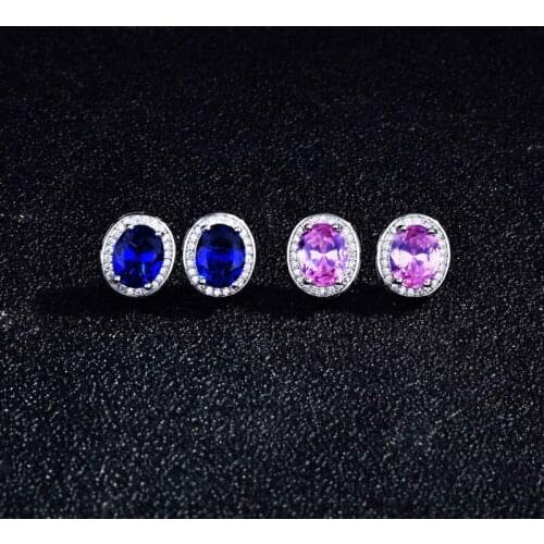 KOFSAC 2021 Earrings For Women Crystal Luxury Bridesmaid Gift Vintage Jewelry Pink Zircon Geometric Oval 925 Silver Stud Earring