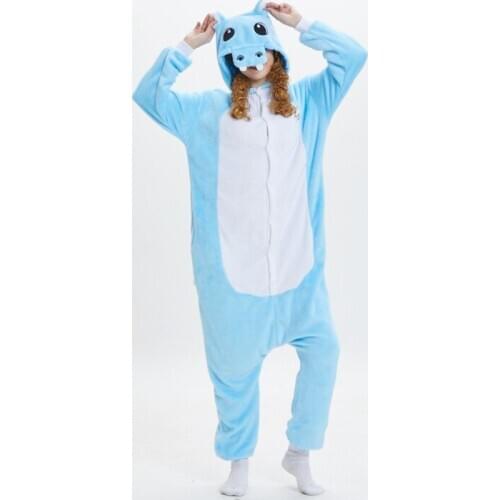 Winter Flannel Hippo Onesies Animal Kigurumi Cartoon Hippopotamus Pajamas Woman Men Clothes Cosplay Costume