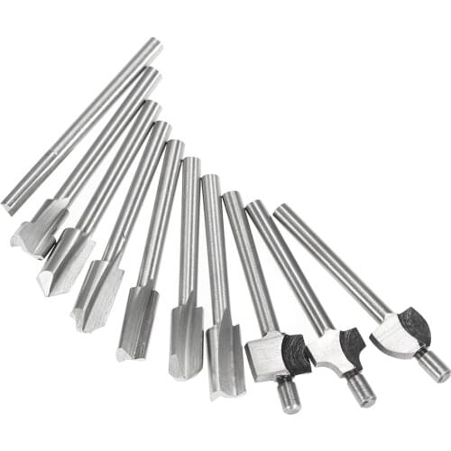 10pcs 3mm Wood Cutter Milling Fits Dremel Rotary Set Carpenter Tool Case 1/8" HSS Wood Router Bits Files Titanium Coated Mini