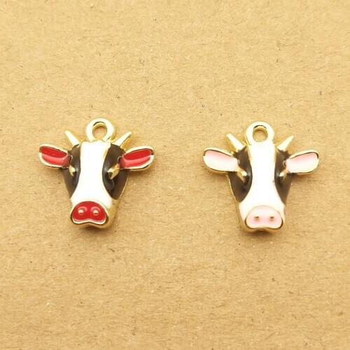 10pcs 14x15mm enamel cow head charm for jewelry making cute earring pendant bracelet necklace charms diy design charms