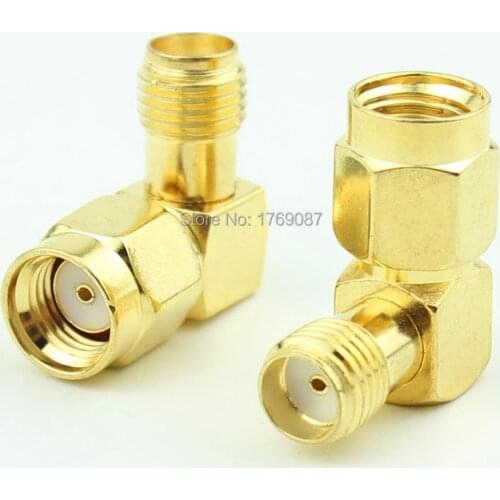 100PCS RP-SMA Male (female pin) Plug to SMA Female Jack Right Angle In Series RF Adapter Connector