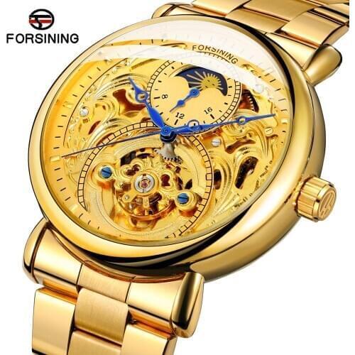 2020 relogio masculino skone Forsining Water Resistant Steel Strap Watch Automatic Mechanical Men Watch Moonphase Sport