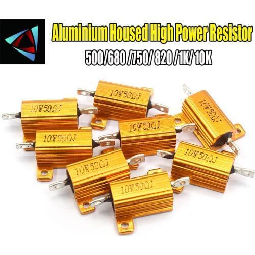 2PCS RX24 10W Aluminium Housed High Power Resistor Metal Shell Heatsink 500 680 750 820 1K 10K ohm Multiple Resistance