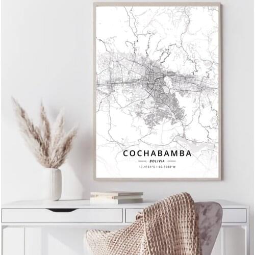 Bolivia World map Cochabamba La Paz black and white map poster print unframe poster office decoration