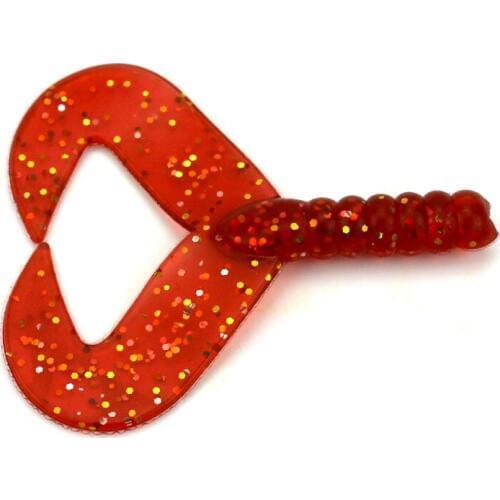 Big Sale 80pcs Twin Tail Artificial Fishing Lure Red Worm Swimbaits Soft Lure Double Tails Crap Fishing Bait 6cm 3g