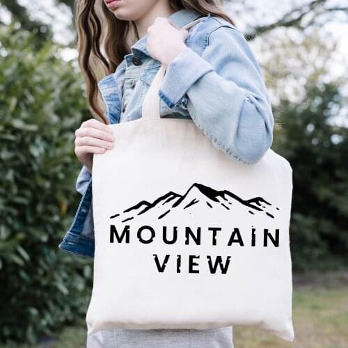 BLINGPAW Canvas Tote Bag Mountain View Letter Print Funny 100% Cotton Reusable Shopping Bag Eco Bolsa Reutilizable