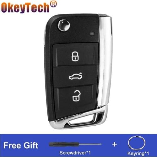 OkeyTech 3 Buttons For VW Remote Car Key Shell For Volkswagen MK7 Golf 7 Skoda Octavia Seat Passat Skoda Leon Flip Key Case Fob