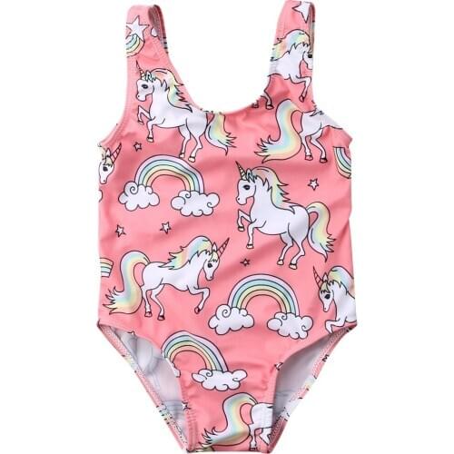 Toddler Kids Baby Girl Swimwear Swimsuit Cartoon Horse Print Sleeveless Bikini Bathing Suit Swimming Beachwear Bath Suit