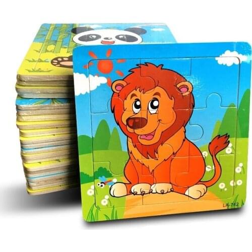 Children Baby cartoon small animal Educational Wooden 3D Jigsaw Puzzle toys