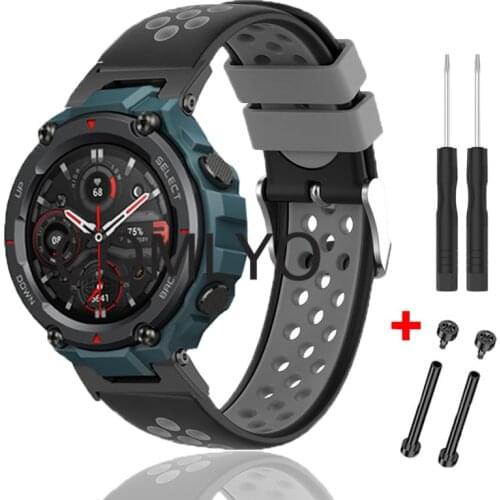 New For Huami Amazfit T-Rex Pro Strap Double Color Silicone Smart Watch Wristband For T Rex Connector Screw Rod Accessories