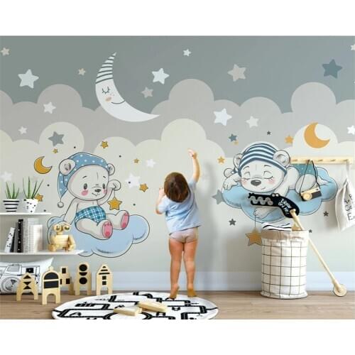 Beibehang Customized modern stylish childrens bedroom wall paper cartoon bear moon background papel de parede wallpaper