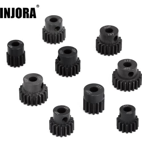 INJORA 1PCS Metal Steel 5mm 32P Motor Gear Pinion 13T 14T 15T 16T 17T 18T 19T 20T 21T for 1/10 1/8 RC Car Parts
