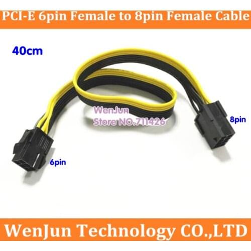PCIe PCI Express 6pin Female to 8pin Female Video Card Power Adapter Cable 18AWG Ribbon Cable 40cm