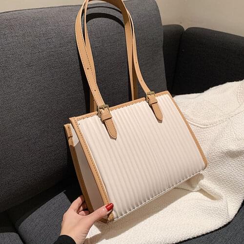 Ladies classic shoulder bag commuter bag document bag stripe bag female solid color leather handbag brand shoulder bag
