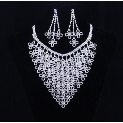 Fashion New Design Austrian Crystal Wedding Jewelry Set Statement Necklaces Earrings Sets for Bridal earrings jewlery set N107
