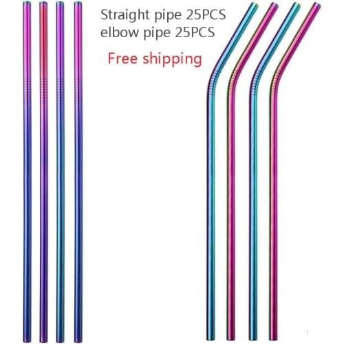 Reusable Drinking Straw 50PCS Stainless Steel Straw Set High Quality Metal Colorful Straw With Cleaner Brush Bar Party Accessory