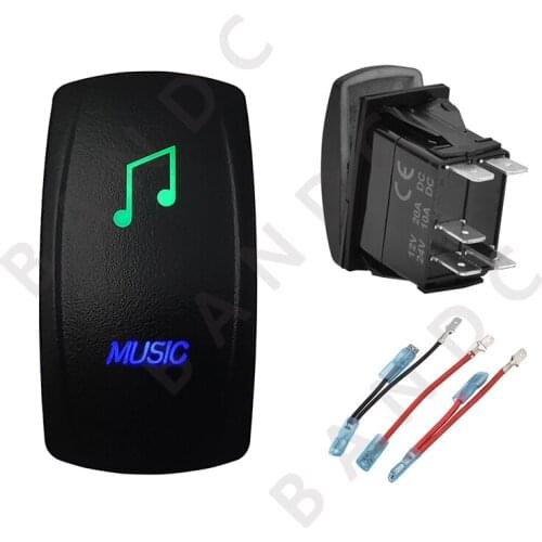 MUSIC Rocker Switch 5P ON-OFF SPST Laser Etched Illuminated Green&Blue Led for Car Boat Marine ARB RV Buses UTV,Jumper Wire Set