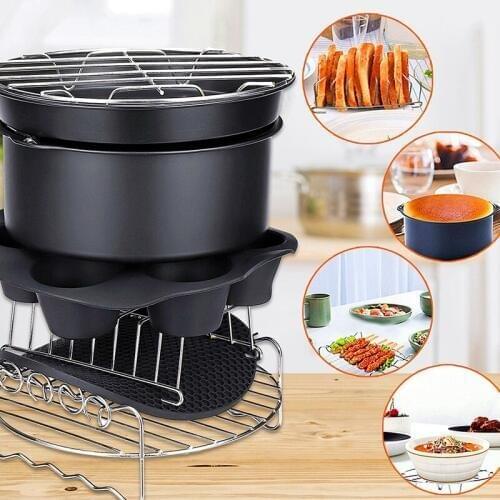 7Pcs 8 Inch Air Fryer Accessories Set Chips Baking Pizza Pan Kitchen Tool 5.2~5.8Qt