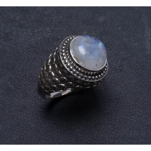 Natural Rainbow Moonstone Handmade Unique 925 Sterling Silver Ring, US size 7.75 X2284