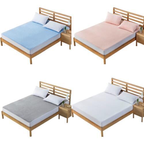 Lychee Solid Color Fitted Sheets Winter Warm Waterproof Mattress Cover with Elastic Bands Bed Sheets Set King Queen Size