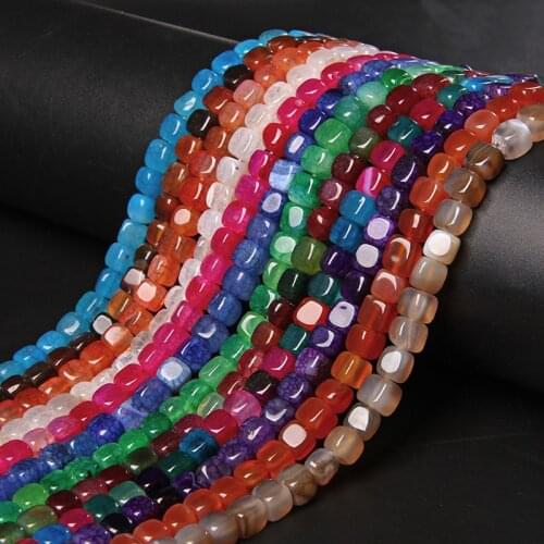 Wholesale 12 Colors Natural Stone Square Dragon Veins Agates Beads Loose Polished Beads 6-8mm Needlework DIY Necklace Bracelet