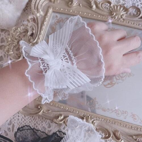 Original hand-made black and white elastic lace Lolita hand sleeve
