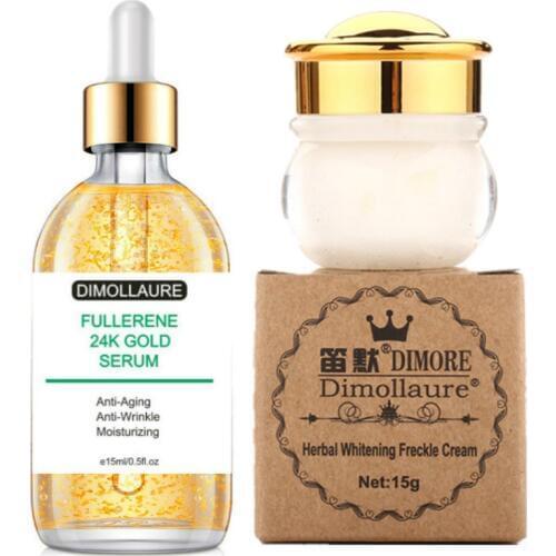 Dimollaure Whitening Cream+fullerene 24k Gold Serum Anti-aging Wrinkle Serum Speckle Melasma Sunburn Brown Spot Melanin Acne