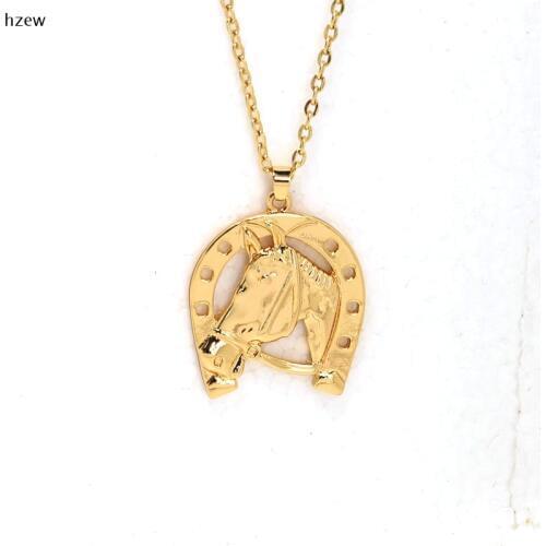 Hzew gold colors Necklace Horse Head Horseshoe Hoof Pendant Hollow Necklaces Fashion Jewelry gift necklace