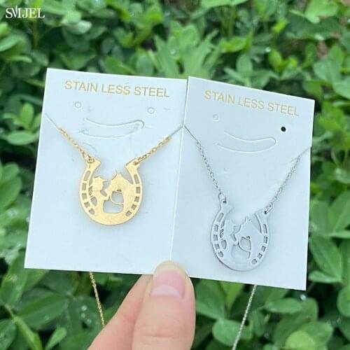Stainless Steel Movie Horse Girl Necklaces Pendants for Women Fashion Horse Shoe Cross Sun Spike Wolf Choker Christmas Gift
