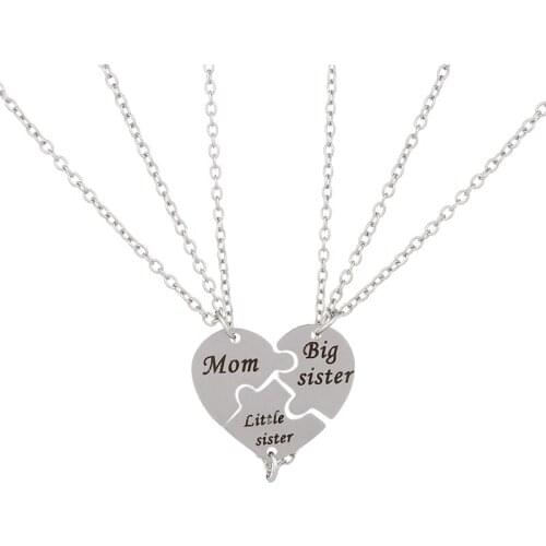 Fashion Women Necklace Wholesale 3 Pcs/Set Mother Daughter Pendant Necklace Mom Big Little Sister Heart Pendants Necklace