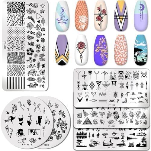PICT You Nail Stamping Plates Flower Leaf Geometry Nail Art Image Plate Stainless Steel Stamp Plate DIY Stencil Nail Design