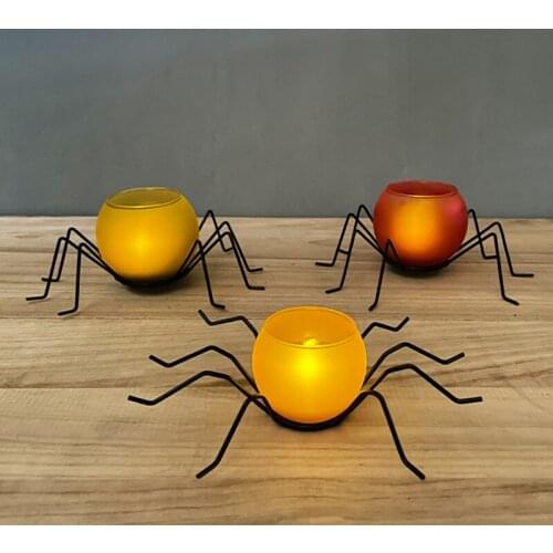 Halloween Candle Holder Wrought Creative Table Iron Spider Glass Colors Candle Holder Home Party Festival Decoration Ornaments