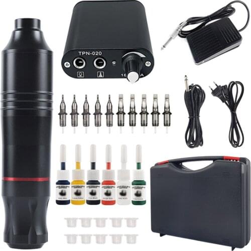 Portable Tattoo Kit Rotary Tattoo Machine Kit Tattoo Pen with Tattoo Needles Foot Pedal Tattoo Inks & Cups for Tattoo Beginners