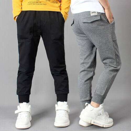 Casual Sports Pants For Boys Girls Long Pants Spring Children Trousers Boy Cotton Pants Pocket Design Elastic Waist Pants 6-16T