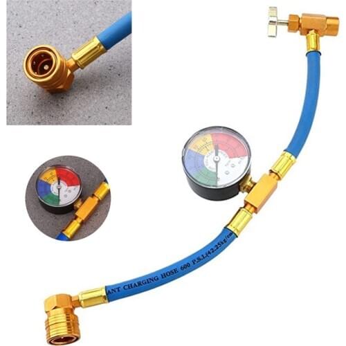 R134A Refrigerant Recharge Hose Car Air Conditioning Fluoride Adding Tube Pipe 1/2ACME Recharge Measuring Hose Gas Gauge 100psi