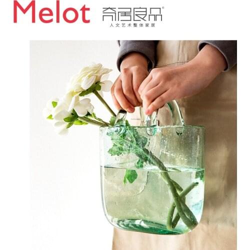 Handbag-Pack Flower Basket Vase Internet Celebrity Decoration Nordic Transparent Glass Ornamental Flower Flower Container