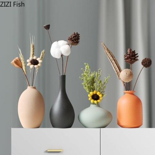 Home Living Room Decoration Ornaments Morandi Ceramic Solid Color Vase Nordic Dried Flower Vase Ornaments Crafts Friends Gifts
