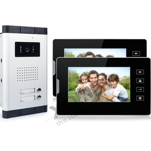 HOMSECUR 7" Apartment Video Intercom Doorbell System IR Camera Touch Key For 2 Families XC061-2+XM704
