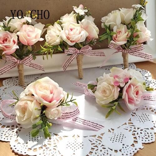 YO CHO Morbidezza Style Wrist Corsage Bracelet Bridesmaid Sisters Hand Flowers Wedding Party Bridal Groom Prom Passionate Rose