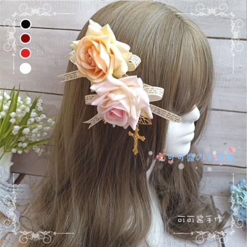 Lolita rose flower pill bow side clip hairpin soft sister loli hair accessories duckbill clip diffuse cos based