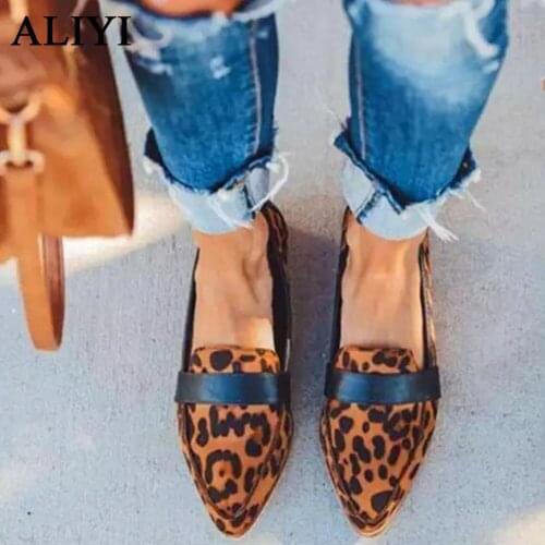 ALIYI British Style Flats Women 2021 Spring New Fashion Leopard Pointed Toe Slip On Ladies Comfy Loafers 35-43 Dress Office Shoe
