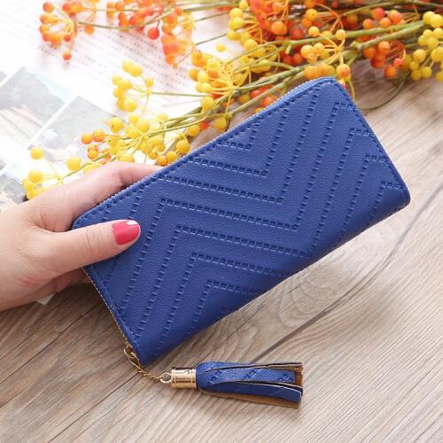 Women Long Wallet PU Leather Wallets Tassel Purse With Zipper Card Holder Long Purse Clutch 150PCS/lot